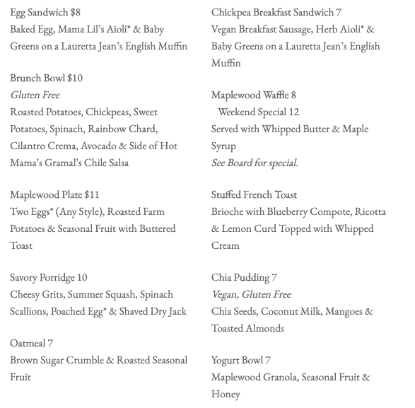 breakfast menu